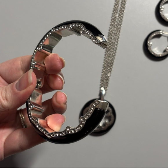 Brighton Imperial Swarovski Crystals Silver Black Resin Bangle Set Retired Rare - Picture 5 of 12